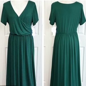 MERI SKYE Dark Green Wrap MAXI Dress